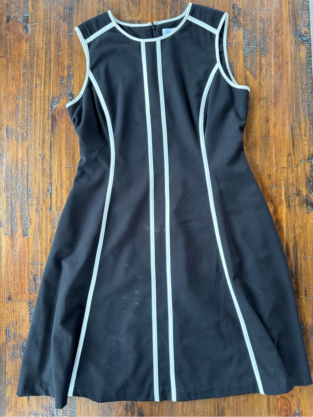 Calvin Klein Black Sleeveless A-Line Dress with White Piping